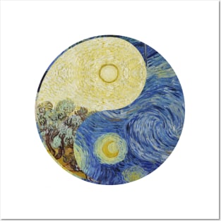 Vincent van Gogh Yin Yang | Starry Night and Enclosed Field with Rising Sun Posters and Art